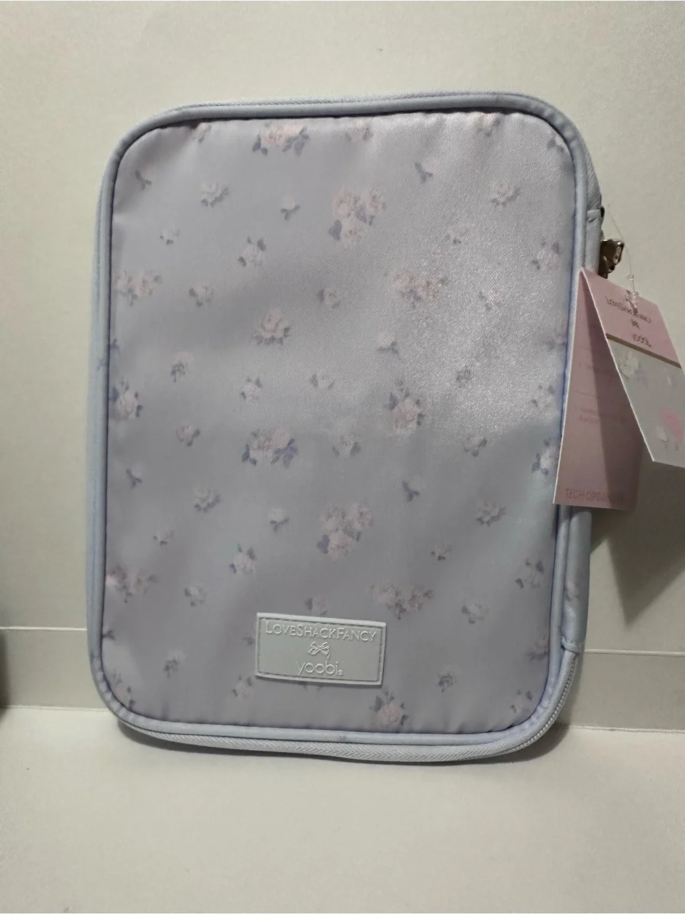 LoveShackFancy Everblooming Rosettes Blue Floral Brush/Tech Organizer Pouch